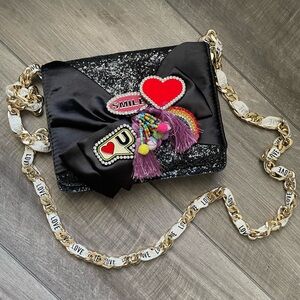 Aldo Crossbody Glitter Black Bow Evening Bag